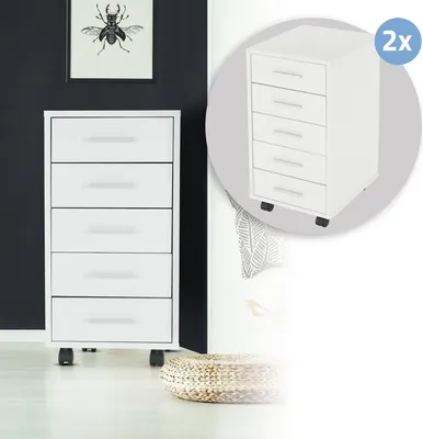 Produktbild von Rollcontainer Set 2-teilig 5 Schubladen weiß 33x38x63,5 cm