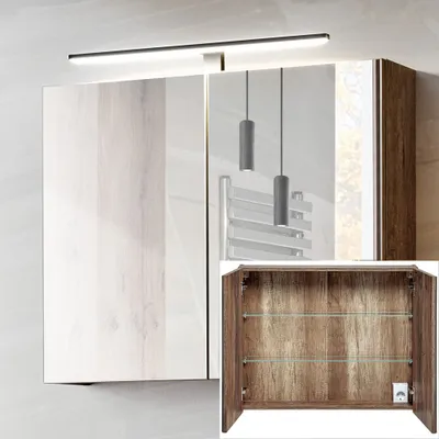 Produktbild von Spiegelschrank 80 cm mit LED-Beluchtung und 2 Türen PUEBLA-56 in Vintage Eiche