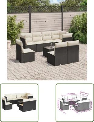 Produktbild von The Living Store 9-tlg. Garten-Sofagarnitur mit Kissen Schwarz Poly Rattan