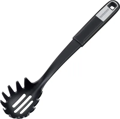Produktbild von Fackelmann Spaghettilöffel 30 cm SENSE, Nudellöffel mit Funktionsteil aus Kunststoff, rutschfester Soft-Touch-Griff, für beschichtete Pfannen und Töpfe (Farbe: Silber/Schwarz)