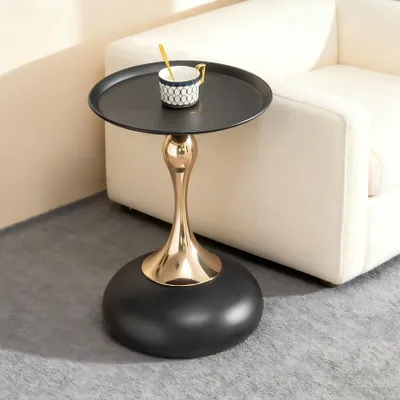 Produktbild von STILVORA Beistelltisch rund 38 cm mit Metallbasis, Nachttisch mit weißer Tischplatte, Couchtisch für Wohnzimmer Balkon Schlafzimmer