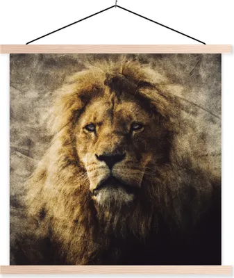 Produktbild von MuchoWow® Textilposter Löwen - Abstrakt - Farbe 120x120 cm mit holzfarbenen Rahmen - Textil-Poster