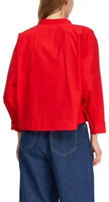 Produktbild von Comma Damen Loose Fit Bluse kurz geschnitten mit Schluppenkragen, Bindeband und weiten Ärmeln