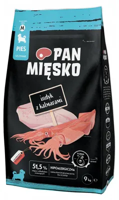Zdjęcie produktu dla Sucha karma dla psa Pan Mięsko Karma Indyk z kalmarami rozmiar M 9kg