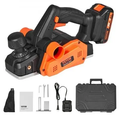 Productafbeelding van VEVOR Accu-handfrees, 8,6 cm breed, 16.000 omwentelingen per minuut, accu-aangedreven handfrees voor hout, instelbare diepte van 1,6 cm, HSS-bladen, stofafzuiging aan beide zijden, geschikt voor houtbewerking, houtfrezen en oppervlakteafwerking