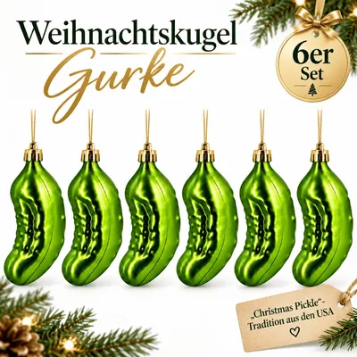 Produktbild von Weihnachtskugel Gurke 6er Set Christbaumschmuck Grün Christmas Pickle Tradition