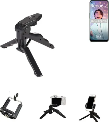 Produktbild von K-S-Trade Stativ Tisch-Ständer Dreibein Handy-Stativ Ständer kompatibel mit Oppo Reno6 Z 5G Mini-Stativ Smartphone Tripod Handy-Stativ aus Plastik