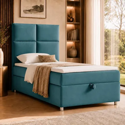 Produktbild von Best for Home Boxspringbett mit Bettkasten Trinity K2-SINGLE 100x200 Bonellfederkern inkl. Topper – Turkis