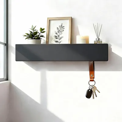 Image de Omgoods - Porte-clés moderne avec planche pour fixation murale, noir