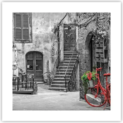 Produktbild von Poster - Poster ohne Rahmen - Rot Fahrrad Allee - 40x40 cm - Wand Bild - Wanddeko - Wandbilder - Kunstposter - Wandposter - Bilder - Kunstdruck - Wanddekoration - Wandbild - P2XAC40x40-4410