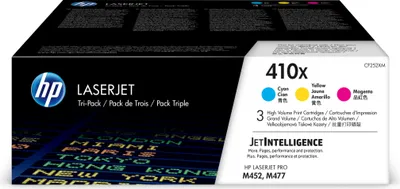 Produktbild von HP 410X 3er-Pack Cyan/Magenta/Gelb Original LaserJet Tonerkartuschen mit hoher Reichweite, 5000 Seiten, Cyan, Magenta, Gelb, 3 Stück(e)