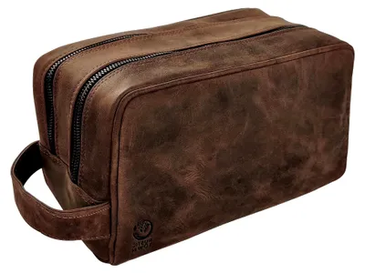 Produktbild von Kulturbeutel aus Leder | Waschtasche für Herren und Damen (Dunkelbraun)
