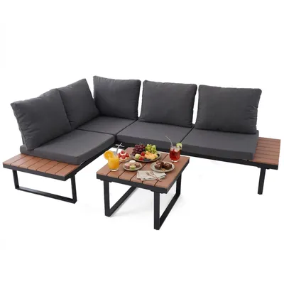 Produktbild von HOMAVO Gartenlounge Set 4 Personen L-Form Gartensofa Outdoor Lounge Tisch