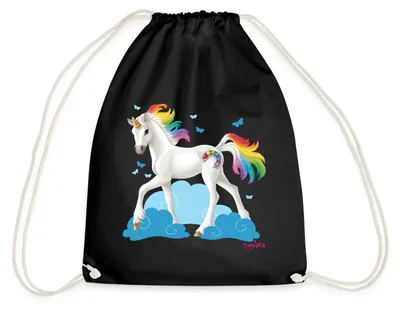 Produktbild von Spreadshirt Schleich Bayala Regenbogeneinhorn Turnbeutel, One size, Schwarz