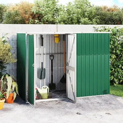 Produktbild von Gerätehaus 225x89x161 cm Wand-Geräteschuppen Gartenschrank Wetterfest Geräteschuppen Gartenhaus Metall Fahrradunterstand Holzlager Hütte Grün
