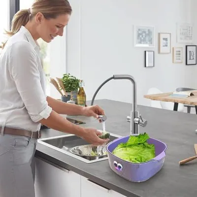 Produktbild von Obstsiebschüssel mit Sieb, 2-in-1-Küchenschüssel, Abtropfschüssel und doppelschichtiger Lebensmittel-Abtropfkorb zur Reinigung von Gemüse