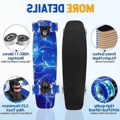 Productafbeelding van Skateboardset voor kinderen/jongeren - Skateboard van 9-laags esdoornhout - Skateboard voor volwassenen - Skateboard met lichtgevende wielen - Skateboard met antislip oppervlak - Skateboard met stevige as - Skateboardset