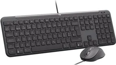 Productafbeelding van Logitech Signature Slim Combo MK620 voor zakelijk gebruik, met kabel, USB-aansluiting, schaarmecanisme, QWERTY-lay-out, grafietkleur. Inclusief muis