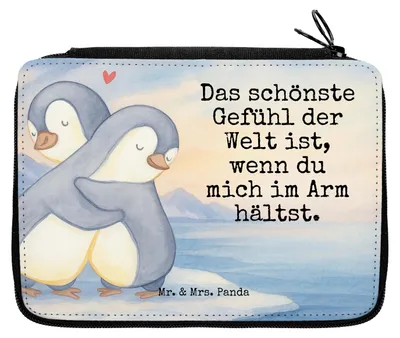 Produktbild von Mr. & Mrs. Panda Federmappe Pinguine Kuscheln Design - Weiß - Geschenk, Freundin, Etui, für Partner, Valentinstag, Federtasche, Hochzeitstag, Federmäppchen, Schulmäppchen