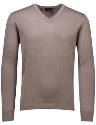 Produktbild von März Pullover braun mit V-Ausschnitt, einfarbig gestrickt und normaler Passform