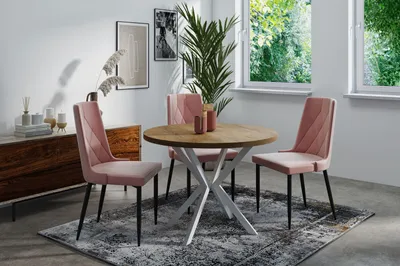 Produktbild von Runder Ausziehbarer Esstisch für 6-8 Personen - Loft Style Tisch mit Weißen Metallbeinen - 120 bis 200 cm - Industrieller Tisch für Wohnzimmer - Spacesaver - Lefkas Eiche - 120 cm
