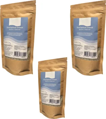 Produktbild von 2 + 1 Keltisches Meersalz aus Guérande, grob – handgeerntet, unraffiniert, reich an Mineralien, authentischer französischer Geschmack, BPA-freier Eimer - Celtic Salt Products - 3x 200g