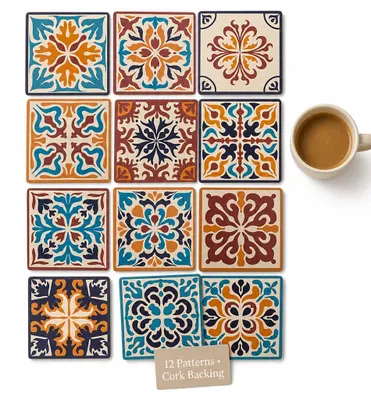 Untersetzer-Set 12er, Mosaikmuster, Korkrückseite, 9,5x9,5 cm