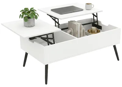 Produktbild von Couchtisch H?henverstellbar Wohnzimmertisch mit Verstecktem Stauraum fš¹r Wohnzimmer, 50 x 100 cm, Wei?