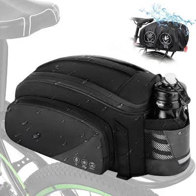 Produktbild von Fahrradtasche für Gepäckträger, 12L wasserdichte & reflektierend Fahrrad Gepäckträgertasche mit Schultergurt und Flaschenhalter - als Umhängetasche
