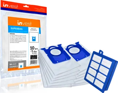 A package of vacuum cleaner bags and a filter are displayed against a white background.