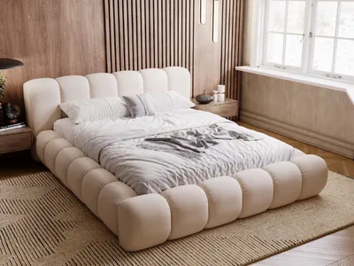 Obrázek produktu pro GRAINGOLD Exkluzivní čalouněná postel 180x200 cm Doria - Designová postel s velurovou látkou, roštem a roštem - béžová (Jupiter 7947)