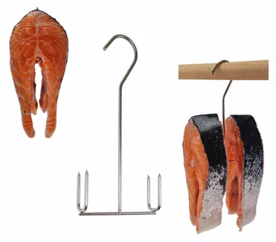 Produktbild von 5 x Doppel-Haken zum Räuchern von Fischstücken, Räucherhaken für Fleisch und Fisch