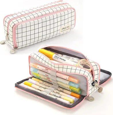 Obrázek produktu pro Penál Penál Teenage Girls Penál tužky 3 oddělení, velká kapacita Penál pro školy a kanceláře, Grid