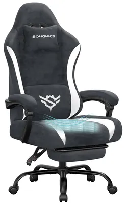 Obrázek produktu pro Herní židle SONGMICS, ergonomická kancelářská židle z polyesteru, s opěrkou nohou a bederním polštářkem, sklon 135°, 70 x 70 x (120–130) cm