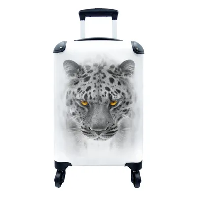 Produktbild von MuchoWow® Koffer Handgepäck Trolley Rollkoffer Kleine Reisekoffer mit 4 Rollen - Leopard - Schwarz - Weiß - Tier - Cabin Size < 55x40x23 cm & 55x40x20 cm - Fotokoffer - Kabinenkoffer - Boardgepäck - Reise-Box - Reisekoffer - Reisegepäck - Koffer mit Bild - Trolley für Kinder