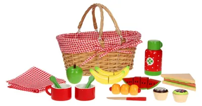 Produktbild von Picknickkorb Holzspielzeug mit Zubehör und Obststücken