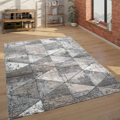 Immagine prodotto di Tappeto soggiorno a pelo corto con motivo a rombi look vintage, moderno beige grigio dimensioni 80x150 cm