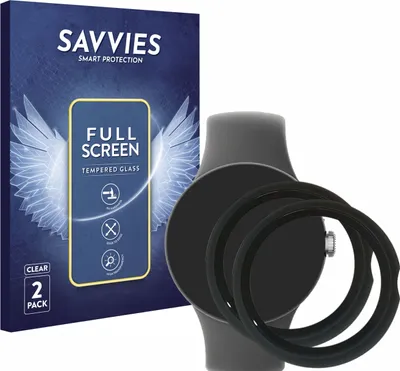 Produktbild von 2x Savvies Schutz Hülle mit Schutzglas, Full Cover Case für Google Pixel Watch / 2 / 3 (schwarz)