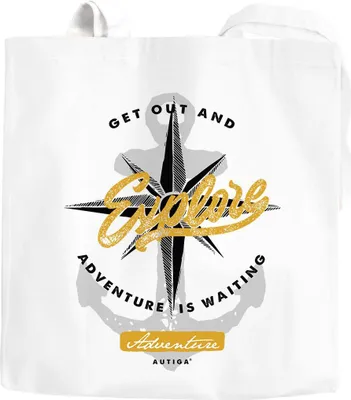 Produktbild von Jutebeutel Anker Windrose Go out and explore Adventure Abenteuer Baumwolltasche Stoffbeutel Autiga® weiß unisize