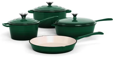 7-teiliges Gusseisen-Kochset mit Dutch Oven, Grün