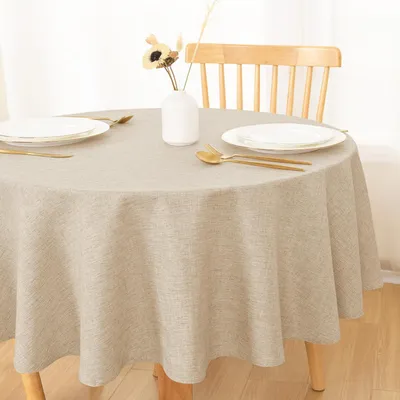 Produktbild von Tischdecke Rund 140cm Beige Leinenoptik Abwaschbar Wasserabweisend
