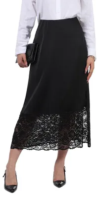 Produktbild von Damen Satin Midirock mit Spitze am Saum und seitlichem Schlitz, Größe 42