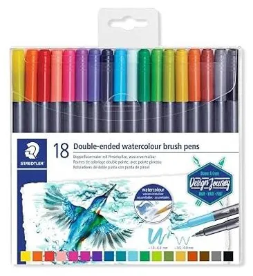Zdjęcie produktu dla Pisaki akwarelowe z podwójną końcówką staedtler zestaw 18 sztuk artystyczne