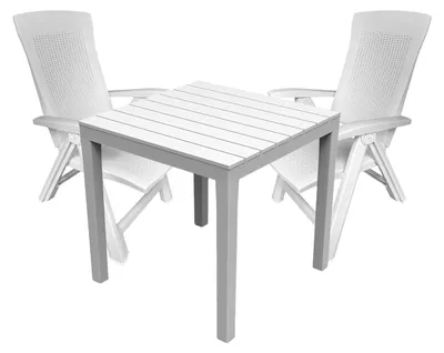 Productafbeelding van Zitmeubelset, bistroset, 3-delig, wit, houtlook / rotanlook
