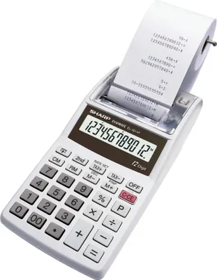 Produktbild von Sharp EL-1611PGY, Tasche, Druckrechner, 12 Ziffern, Wechselstrom/Batterie, Weiß