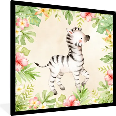 Produktbild von MuchoWow® MuchoWow® Gerahmtes Poster Dschungel - Zebra - Aquarellfarbe 40x40 cm - Poster mit zchwarzem Bilderrahmen - Mit Rahmen - Wanddekoration Schlafzimmer
