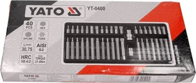 Zdjęcie produktu dla Yato YT-0400, 38 szt., Hex (metryczny), Torx, T55, T20, T25, T30, T40, 12,4,5,6,7,8,10 mm, 30 mm, 75 mm