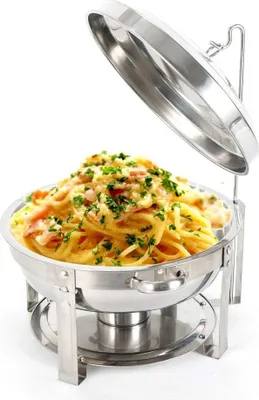 Image de 7,5L Chauffe-plats Chafing Dish Récipient chauffant en acier inoxydable Récipient chauffant rond pour la restauration, les buffets et les fêtes