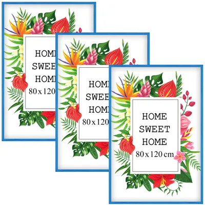 Produktbild von MG Design Set aus 3 Blau Bilderrahmen 70 x 100 cm - Aus echtem Holz mit Acrylglas, zum Aufhängen & Aufstellen, für Fotos, Poster & Puzzle