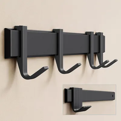 Produktbild von doporro Garderobenhaken Aluminium, 4 Verschiebbare Wandhaken, selbstklebend & stabil, Kleiderhaken Wand für Jacken und Handtücher Matt Schwarz Stalo-12